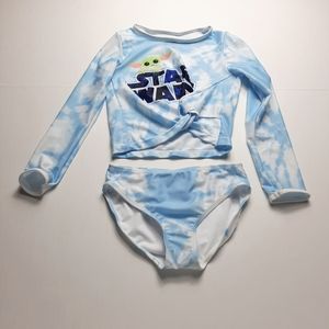 Little Girls Swimwear Rash Guard 2 Piece Set Size Small Blue White Tie Dye